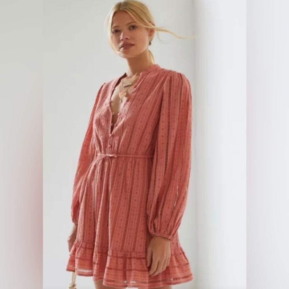 Anthropologie forever that girl eyelet mini dress Size M Rusty Pink Rose NEW